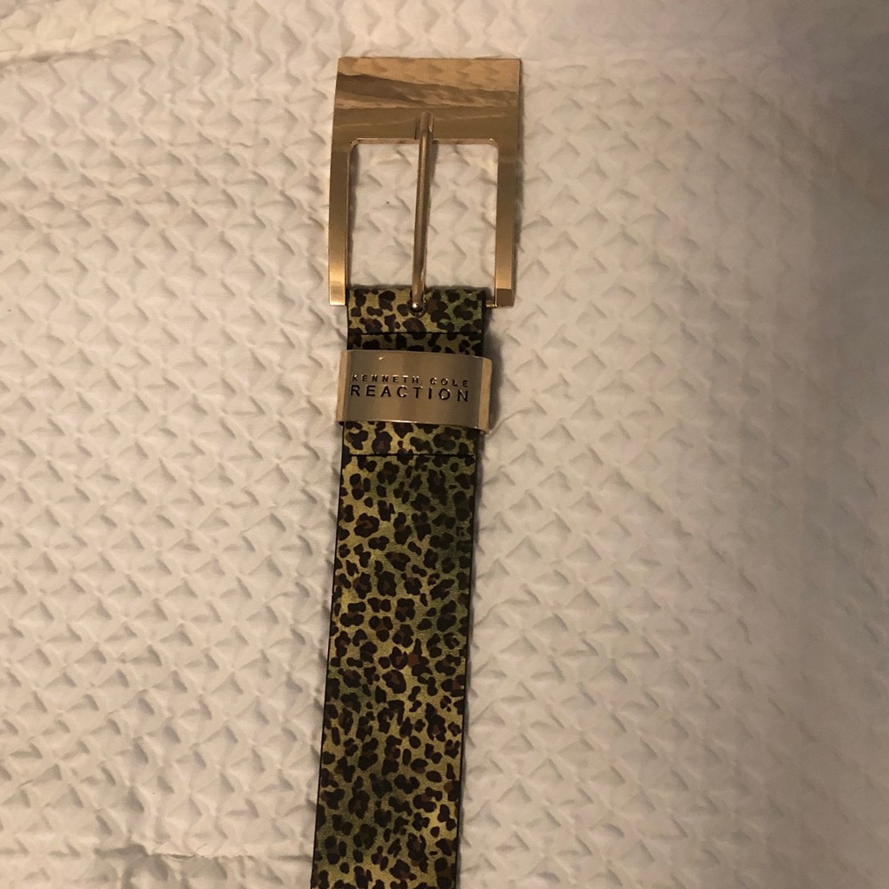 Kenneth Cole Reaction Animal Print Belt with Gold Buckle